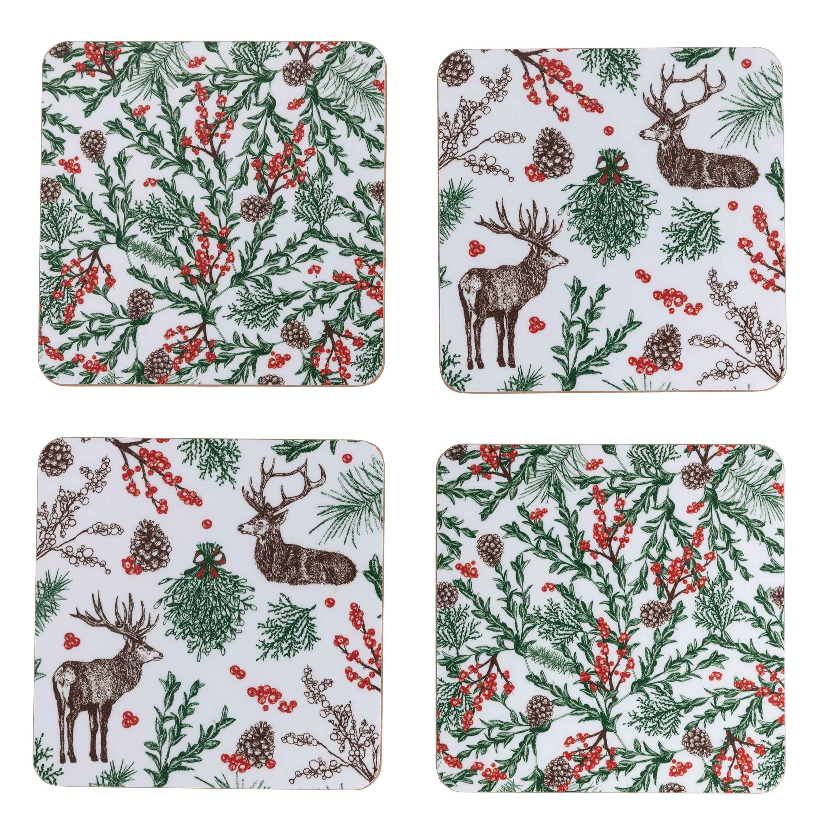 Ensemble de dessous de verre de jardin de renne de Noël (4)