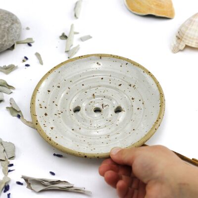 Ceramic soap dish round white