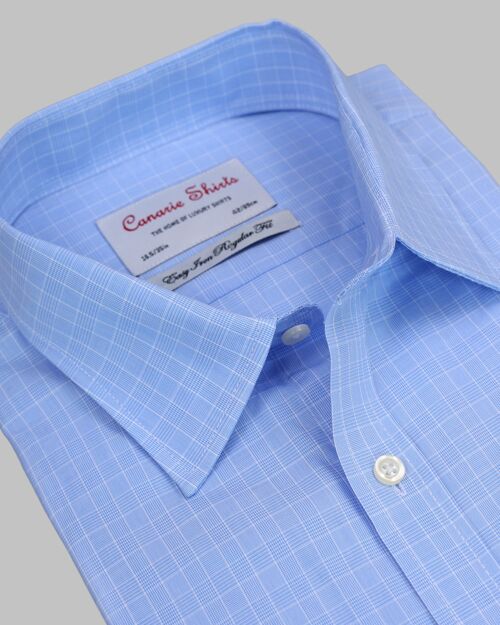 Blue Check Luxury Men's Shirt Regular Fit Easy Iron With Chest Pocket Button Cuffs