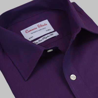 Chemise pour homme de luxe Dobby violette Coupe régulière Repassage facile Double manchette (nécessite des boutons de manchette)