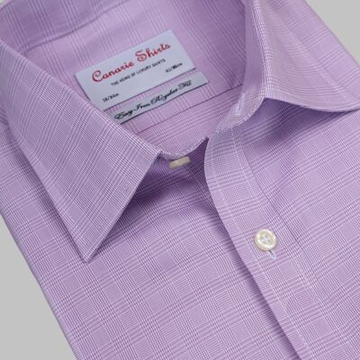 Chemise de luxe à carreaux violets pour hommes Coupe régulière Repassage facile avec poche poitrine Double manchette (nécessite des boutons de manchette)