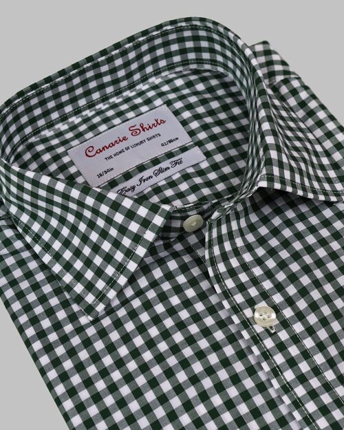 Men's Formal Shirt Olive Green Gingham Check Easy Iron