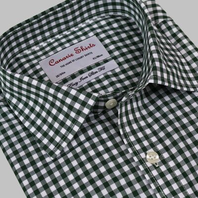 Men's Formal Shirt Olive Green Gingham Check Easy Iron