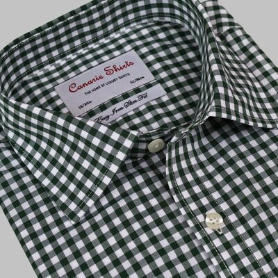 Formales Herrenhemd in Olivgrün mit Gingham-Karomuster, leicht zu bügeln