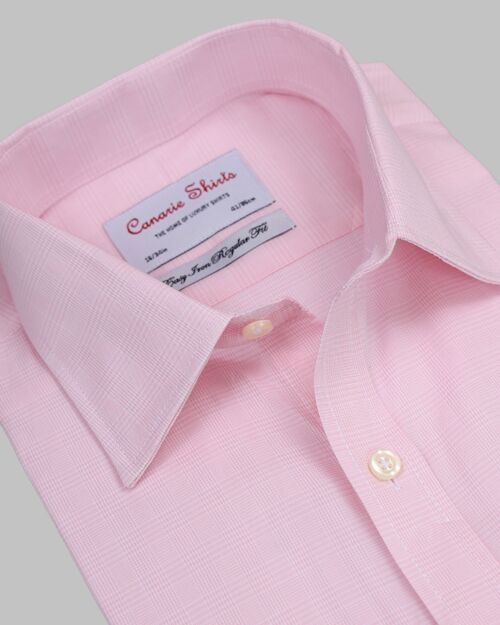 Pink Check Luxury Men's Shirt Regular Fit Easy Iron With Chest Pocket Double Cuff ( Requires Cuff Links )