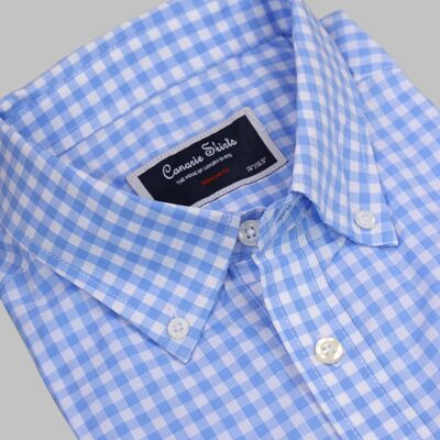 Manica corta a quadri con colletto button down a quadretti - blu