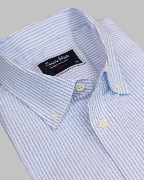 Button Down Collar Oxford Short Sleeve - Blue/White Striped