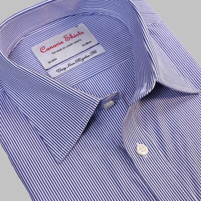 Camisa formal para hombre con rayas azul marino y puños dobles fáciles de planchar (requiere gemelos)