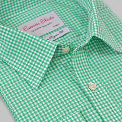 Men's Formal Shirt Green Gingham Check Easy Iron Double Cuff ( Requires Cuff Links )