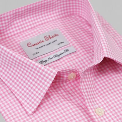 Formales Herrenhemd Pink Gingham Check Easy Iron Double Cuff (Manschettenknöpfe erforderlich)