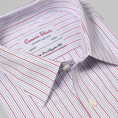 Men's Formal Shirt Red Multi Striped White Easy Iron