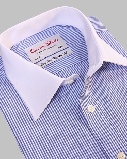 Men's Formal Shirt Blue Striped White Twill Collar Easy Iron