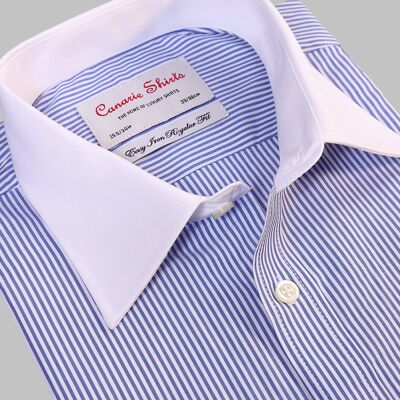 Camicia da uomo formale con collo in twill bianco a righe blu Stiro facile