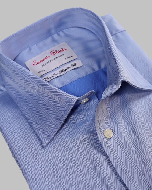 Men's Formal Shirt Blue Herringbone Easy Iron Button Cuffs