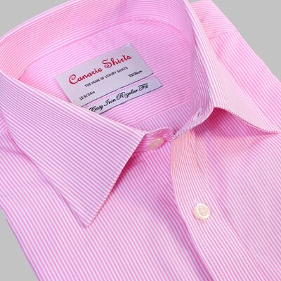 Chemise Habillée Homme Rose Rayée Repassage Facile Poignets Boutonnés