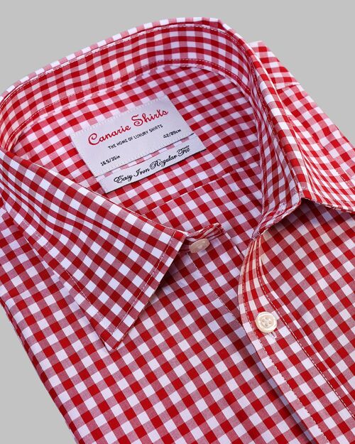 Men's Formal Shirt Red Check Easy Iron Button Cuffs
