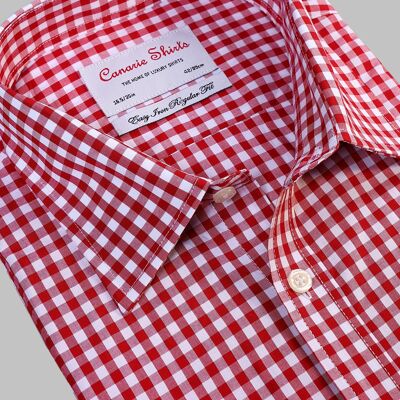 Men's Formal Shirt Red Check Easy Iron Button Cuffs