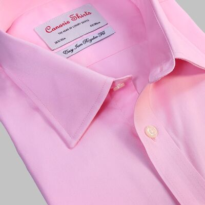 Camisa de vestir para hombre de sarga rosa con puños fáciles de planchar