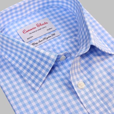Men's Formal Shirt Blue Check Easy Iron Double Cuff ( Requires Cuff Links ) Regular fit