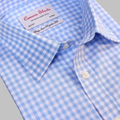 Chemise habillée pour homme à carreaux bleus Repassage facile Double manchette (nécessite des boutons de manchette) Coupe régulière