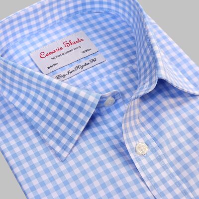 Chemise Habillée Homme Bleu Carreaux Repassage Facile Poignets Boutonnés Coupe Regular