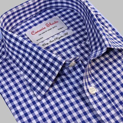 Men's Formal Shirt Navy/Blue Check Easy Iron Double Cuff ( Requires Cuff Links ) Regular fit
