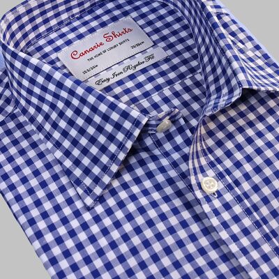 Men's Formal Shirt Navy/Blue Check Easy Iron Double Cuff ( Requires Cuff Links ) Regular fit
