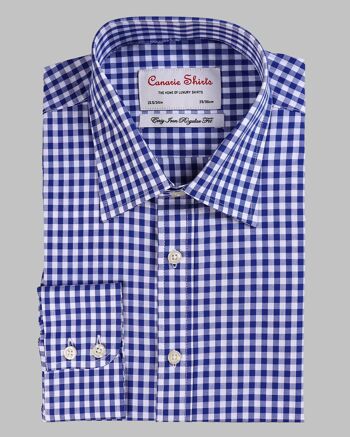 Chemise habillée pour homme à carreaux bleu marine/bleu Repassage facile Double manchette (nécessite des boutons de manchette) Coupe ajustée 2