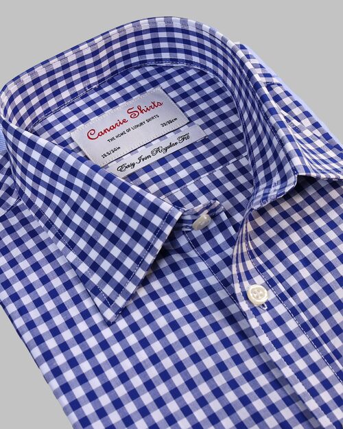 Men's Formal Shirt Navy/Blue Check Easy Iron Button Cuffs Slim fit