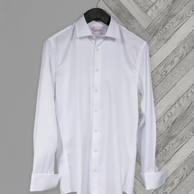Formales Herrenhemd Weißer charakteristischer Twill Slim Fit Standard-Passform Bügelfrei Doppelmanschette (Manschettenknöpfe erforderlich)