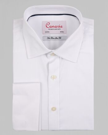 Chemise habillée pour homme en sergé signature blanc Coupe ajustée Coupe standard Double manchette sans repassage (nécessite des boutons de manchette) 2