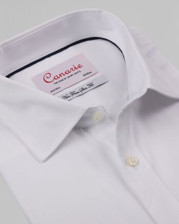 Chemise habillée pour homme en sergé signature blanc Coupe ajustée Coupe standard Double manchette sans repassage (nécessite des boutons de manchette) 3