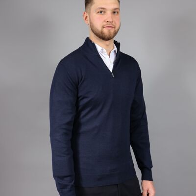 Merino-Pullover mit Reißverschluss am Hals - Marineblau