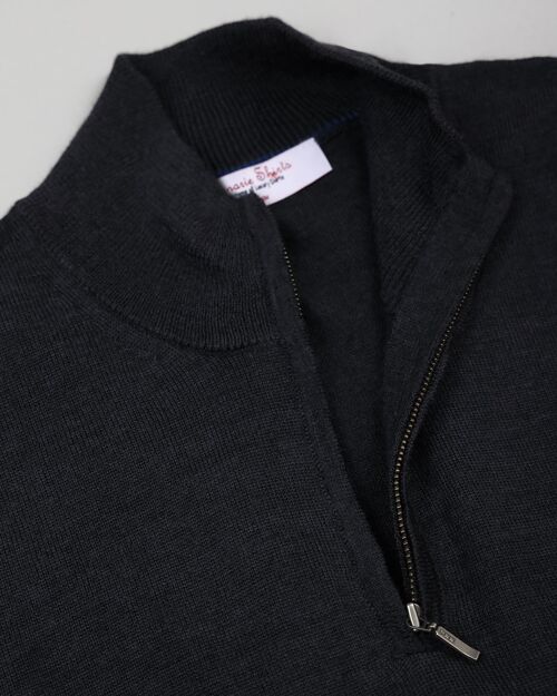 Merino Zip Neck Jumper - Charcoal