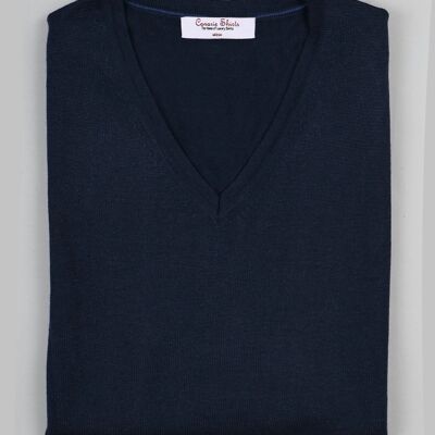 Merino Pullover mit V-Ausschnitt - Navy