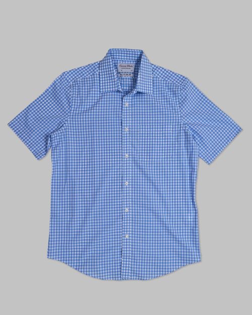 Smart Short Sleeve Cotton - Light Blue Check Shirt