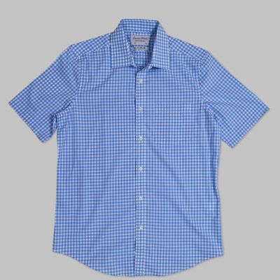 Smart Short Sleeve Cotton - Light Blue Check Shirt