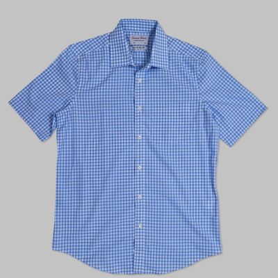 Camicia intelligente in cotone a maniche corte - Camicia a quadri azzurra