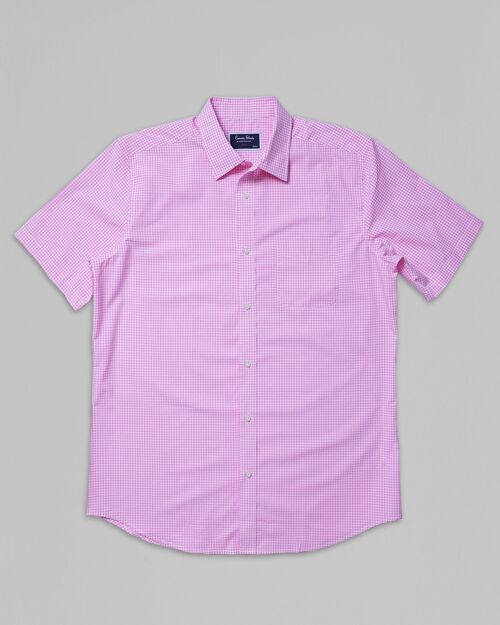 Cotton Short Sleeve Shirt - Pink Check