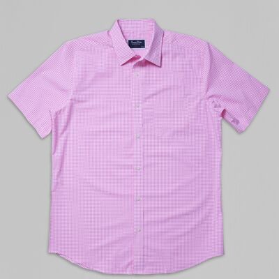 Cotton Short Sleeve Shirt - Pink Check