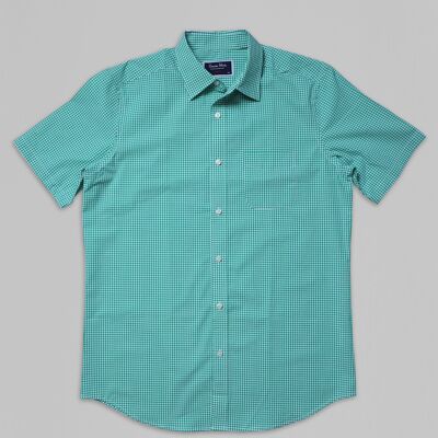 Cotton Short Sleeve Shirt - Green Check