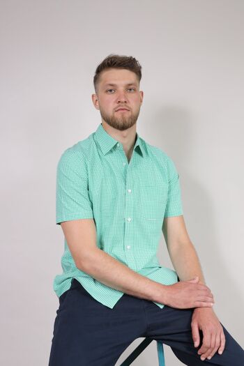 Chemise à manches courtes en coton - Carreaux verts 3