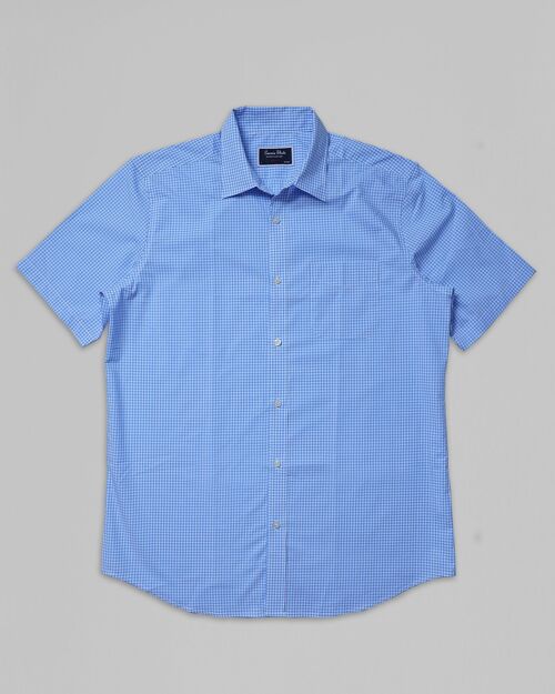 Cotton Short Sleeve Shirt - Blue Check
