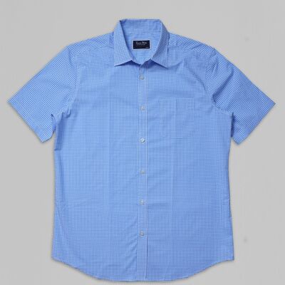 Chemise à manches courtes en coton - Carreaux bleus