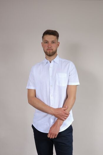 Chemise à manches courtes en coton et lin - Blanc 2