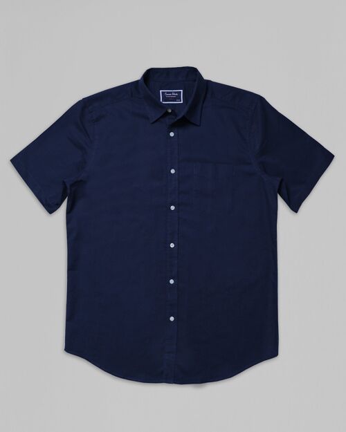 Cotton Linen Short Sleeve Shirt - Navy