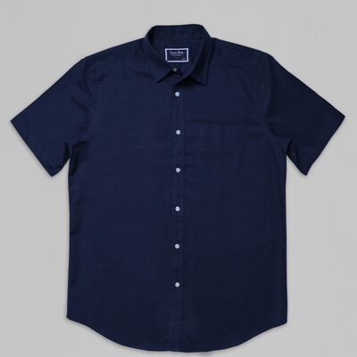 Camisa de manga corta de lino y algodón - Azul marino