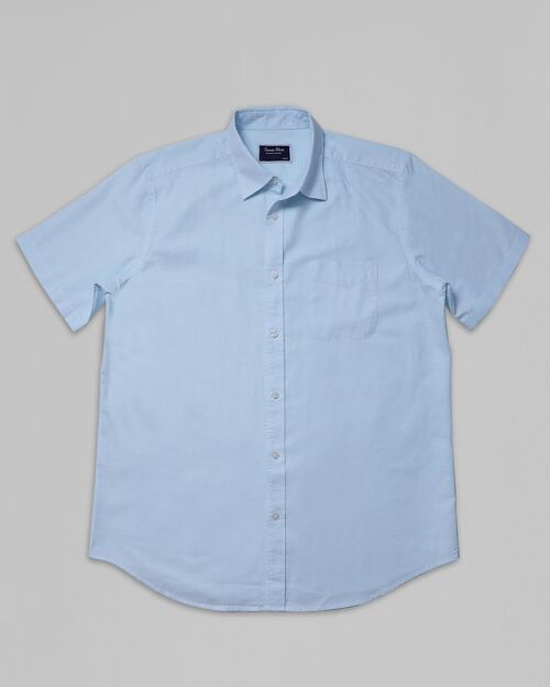 Cotton Linen Short Sleeve Shirt - Ice Blue