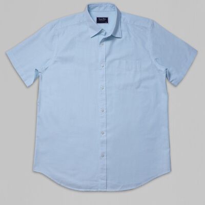 Chemise à manches courtes en coton et lin - Bleu glacier