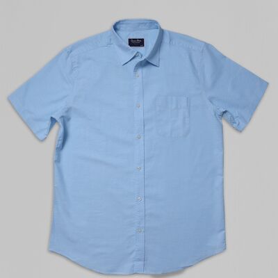 Camisa de manga corta de lino y algodón - Azul